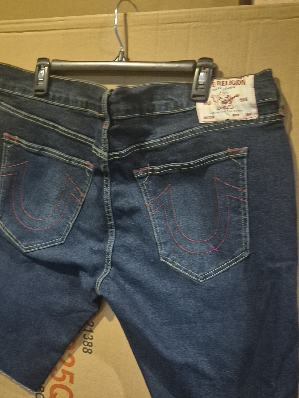True Religion Indigo Skinny Jeans with Pink Back Stitching
